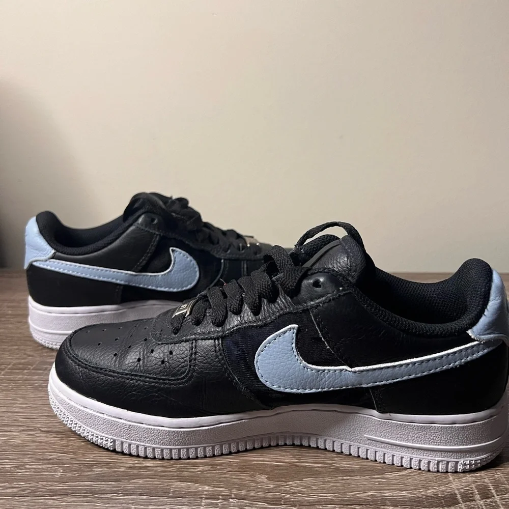 Nike Air Force 1 FM Customized Black Light Blue and White Sneakers Very Clean